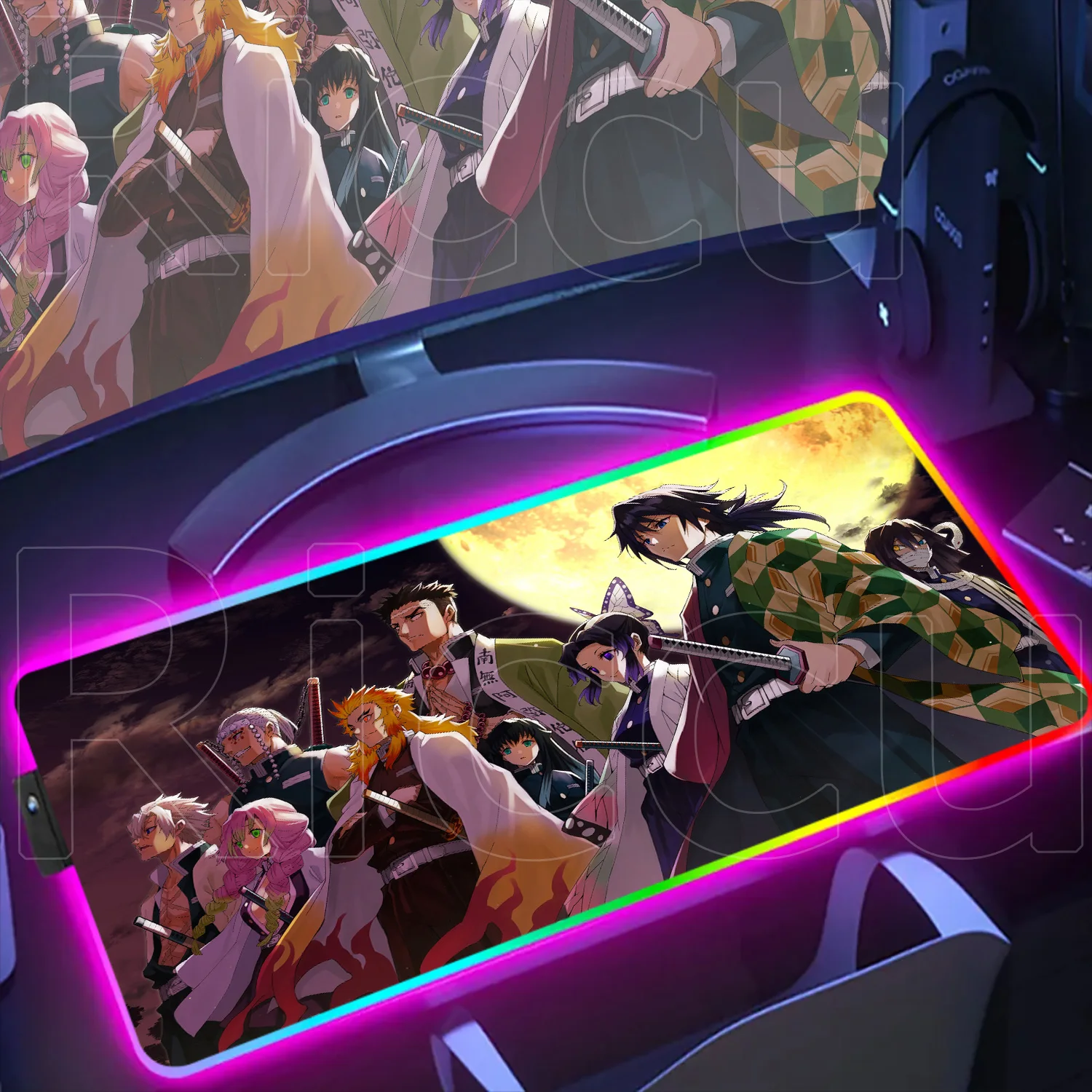

RGB Anime Mouse D-Demon Slayer Colorful Backlight Desk Mat Gaming Accessories XXL Rubber Anti-slip Mausepad LED Keyboard Cabinet
