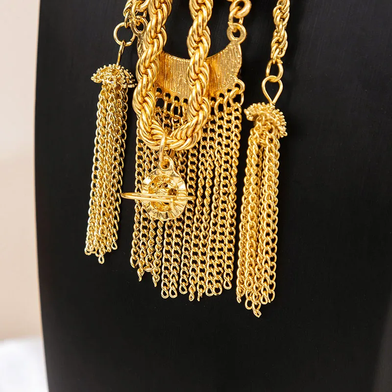 Gold Color Wedding Bride Crystal Necklace with Thick Tassel Sweater Chain for Arab Caftan Jewelry Accessory image 5