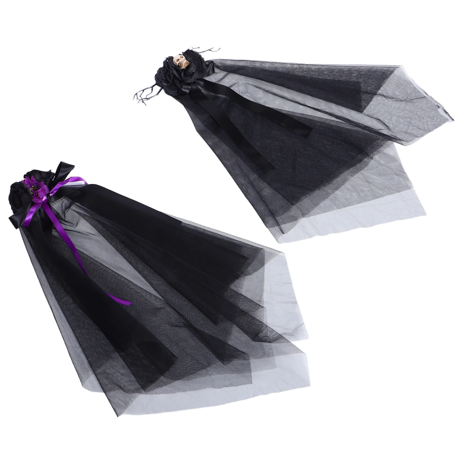 

2pcs Gothic Veil Headpiece Black Lace Rose Costume Accessories For Halloween Party Cosplay Dead Bride Dress Bridal Veil