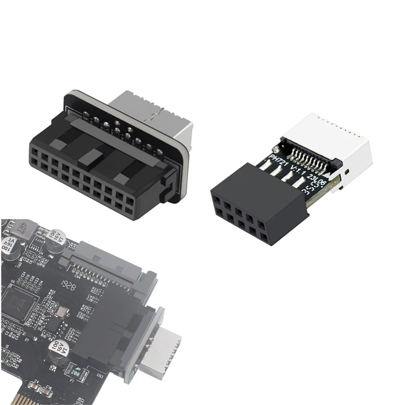 Motherboard USB 2.0 9Pin Male to Type-E A-Key Female Adapter Internal Header Converter for PC Case Front USB-C Port Connector