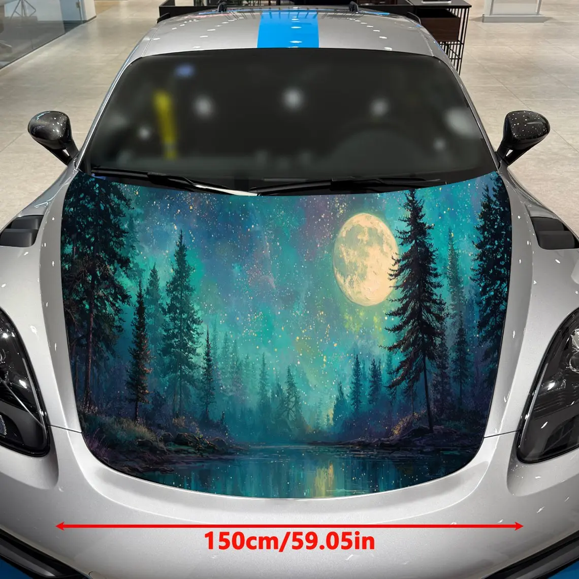 Green Spectacular Nebula Moonlight Car Hood Vinyl Stickers Car Surface Protection Decal Car Decoration Cover Vinyl Wraps Waterpr