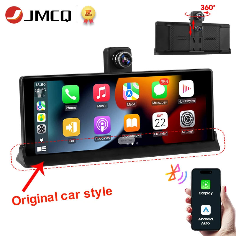 

JMCQ 10.26" 4K Car DVR camera Screen with 360° Rotation Dash Cam Wireless CarPlay & Android Auto AUX FM Bluetooth WIFI Dashboard