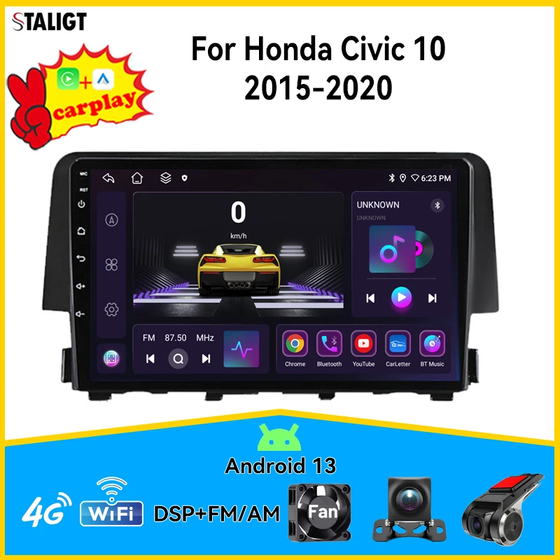 

Авторадио для Honda Civic 10 2015-2020 Carplay Android Auto беспроводной автомобильный радиоприемник мультимедийный плеер авторадио видео автомобильная стереосистема авто