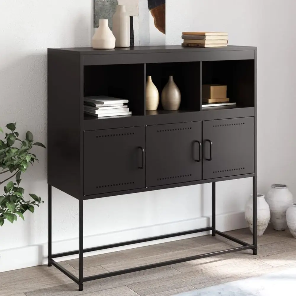 

Modern Black Steel Sideboard - 39.6x100.4x42.1 in, Storage for Living, Dining, or Entryway, Ideal for Coffee Bar Setups