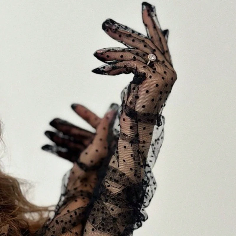 

1 пара женских сексуальных кружевных сетчатых рукавов в горошек, дышащие, подходят для бальных танцев, вечеринок, ночных клубов, свадеб, повседневной носки