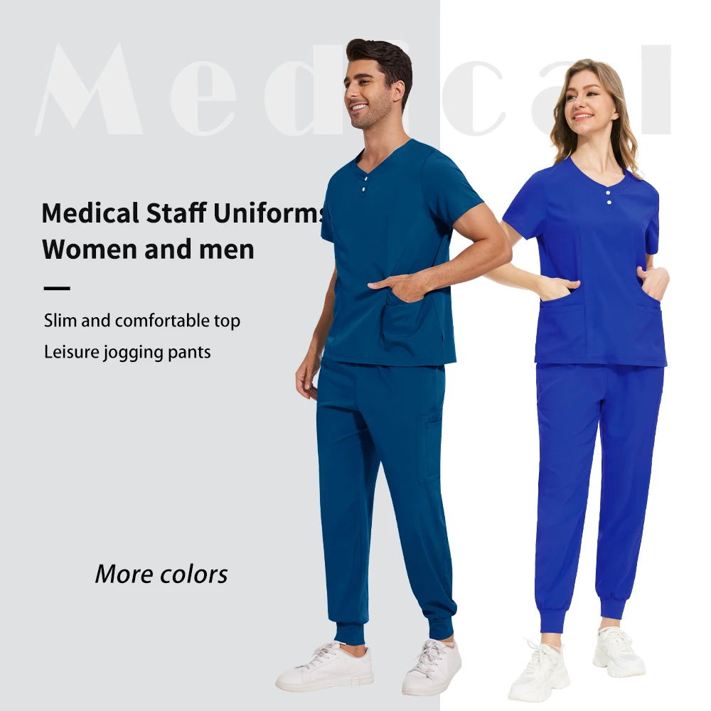 ชุดยูนิฟอร์มแพทย์แบบสครับ ผ้าระบายอากาศ ยืดหยุ่น ชุดทำงานในห้องปฏิบัติการ ชุดพยาบาลโรงพยาบาล แขนสั้น ทรงจ็อกเกอร์ ขายส่ง