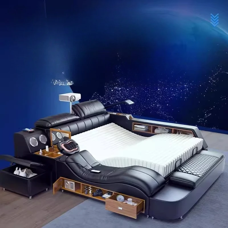 

Adults Frame Leather Bed Luxury Massage Adjustable Storage Bed Sheets King Size Tatami Muebles Para El Hogar House Accessories