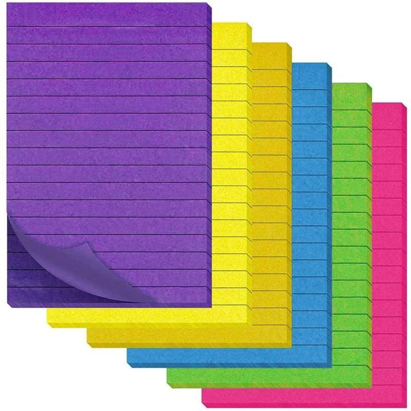 Sticky Notes,6 Pack 300 Sheets Lined Sticky Notes Set, Sticky Notes Pad Page Markers For Office, School, Home