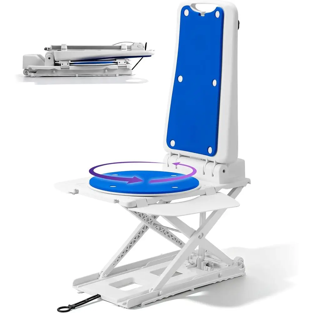 

Lightweight Electric Bath Chair for Elderly, 24 lbs, 308lbs Capacity, IPX8 Waterproof, 360° Swivel Seat, Blue
