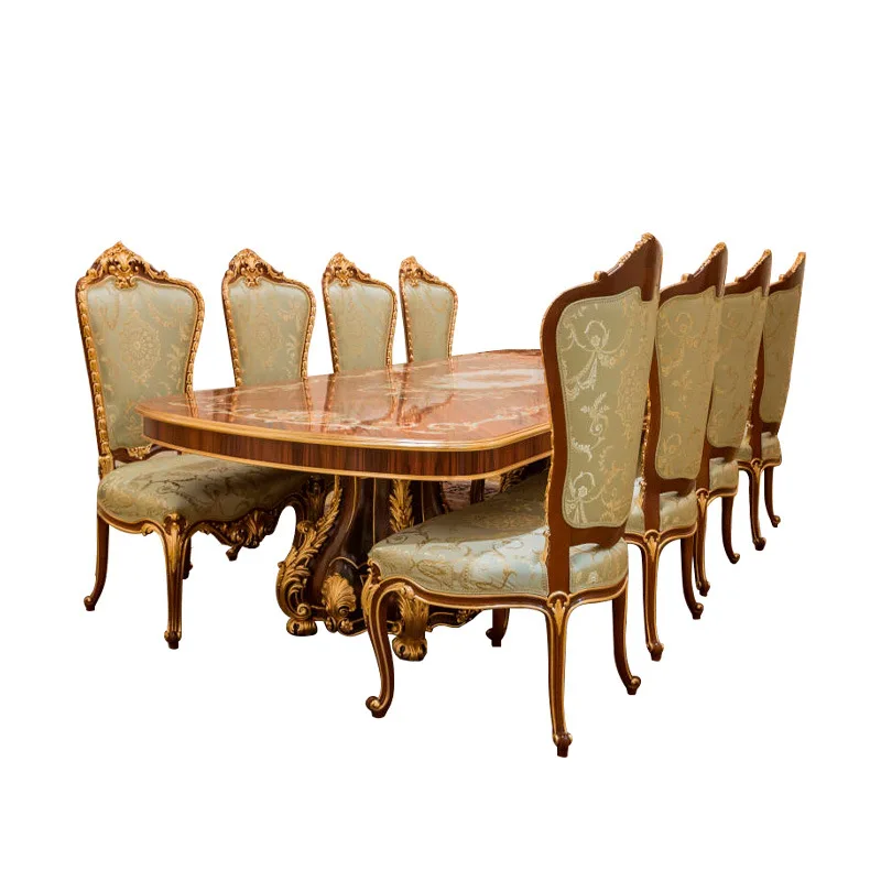 

European carved inlaid shell parquet chairs French restaurant dining table and chairs combination villa whole house furniture