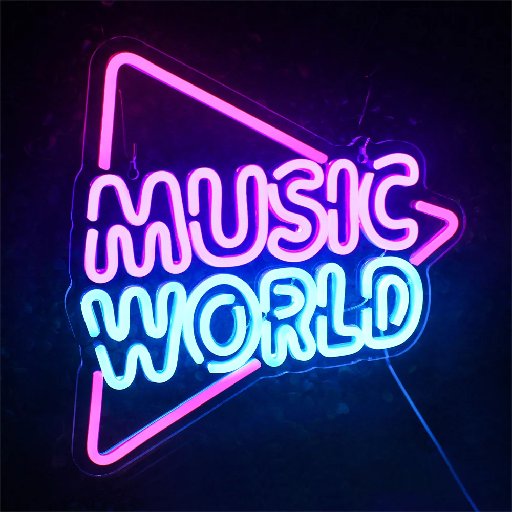 Music World Neon Signs and Letters Lights, Azul e Roxo, Hanging Room Decor, Jogo de LED, Clube, Music Bar Party, Decoração de parede