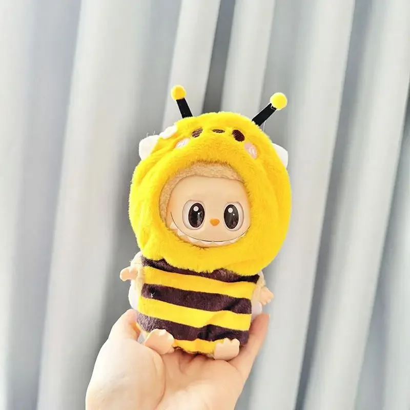 Para labubu v2 roupas pingente roupas de bebê amarelo abelha macacão bonito bonecas decoração acessórios