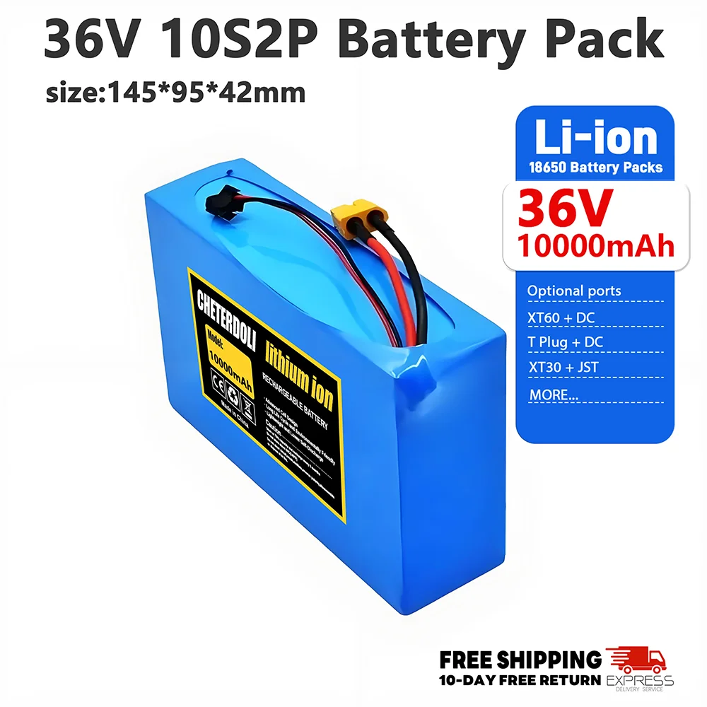 

10S2P 36V lithium battery, 10000mAh with BMS, suitable for 42V electric scooter skateboard with built-in 18650 batteries pack