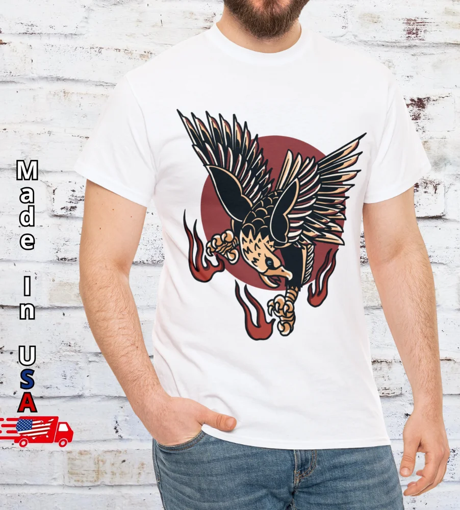 Vintage Old School Eagle T Shirt, Street City Motor Flag Tattoo Odzież