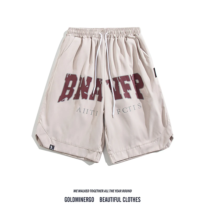 

Модная уличная одежда, мужские повседневные спортивные брюки прямого кроя свободного покроя, универсальные брюки длиной до пяти четвертей со средней талией и принтом