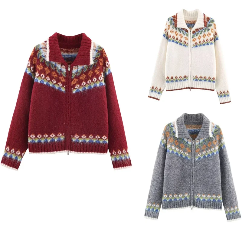 

Women's Jacket 2025 Winter New Jacquard Long-Sleeve Fair Isle Christmas Style Knitted Cardigan Jacket Casual Fashion