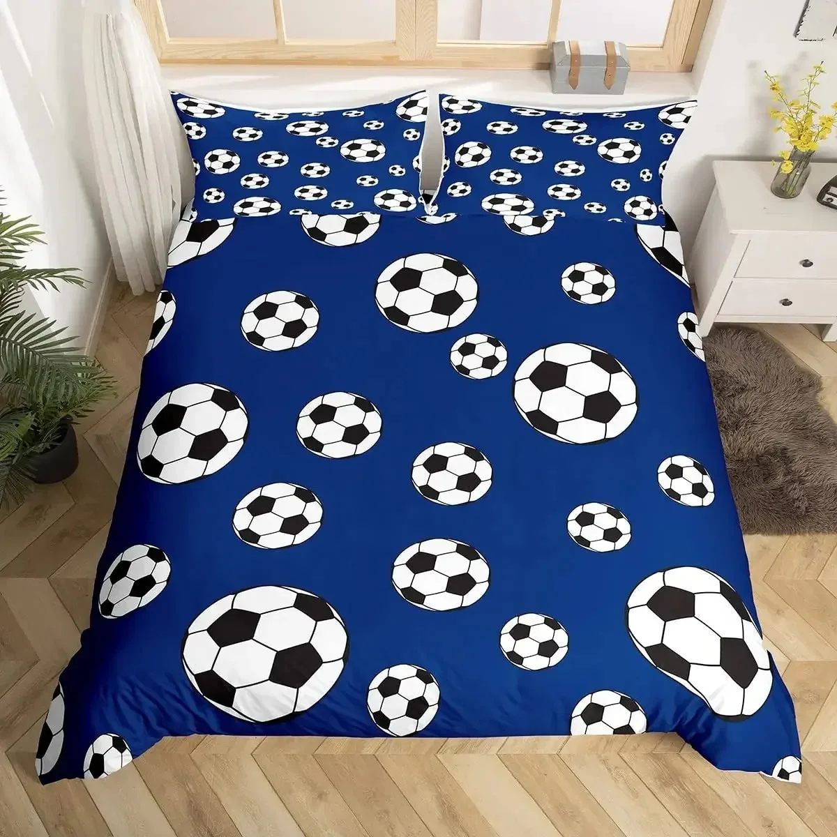 Fußball-Bettwäsche-Set, handgezeichnete Skizze, Fußball-Sport-Bettwäsche-Set für Jungen, Teenager, Männer, Doppelbett-Bettbezug