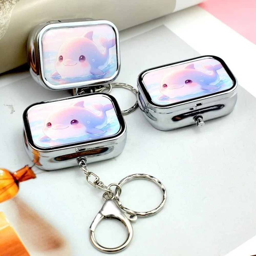 Cartoon Pillbox Keychain Pendant Portable Metal Jewelry Storage Box Rectangular Movable Compartment Keychain Pill Holder - view 3