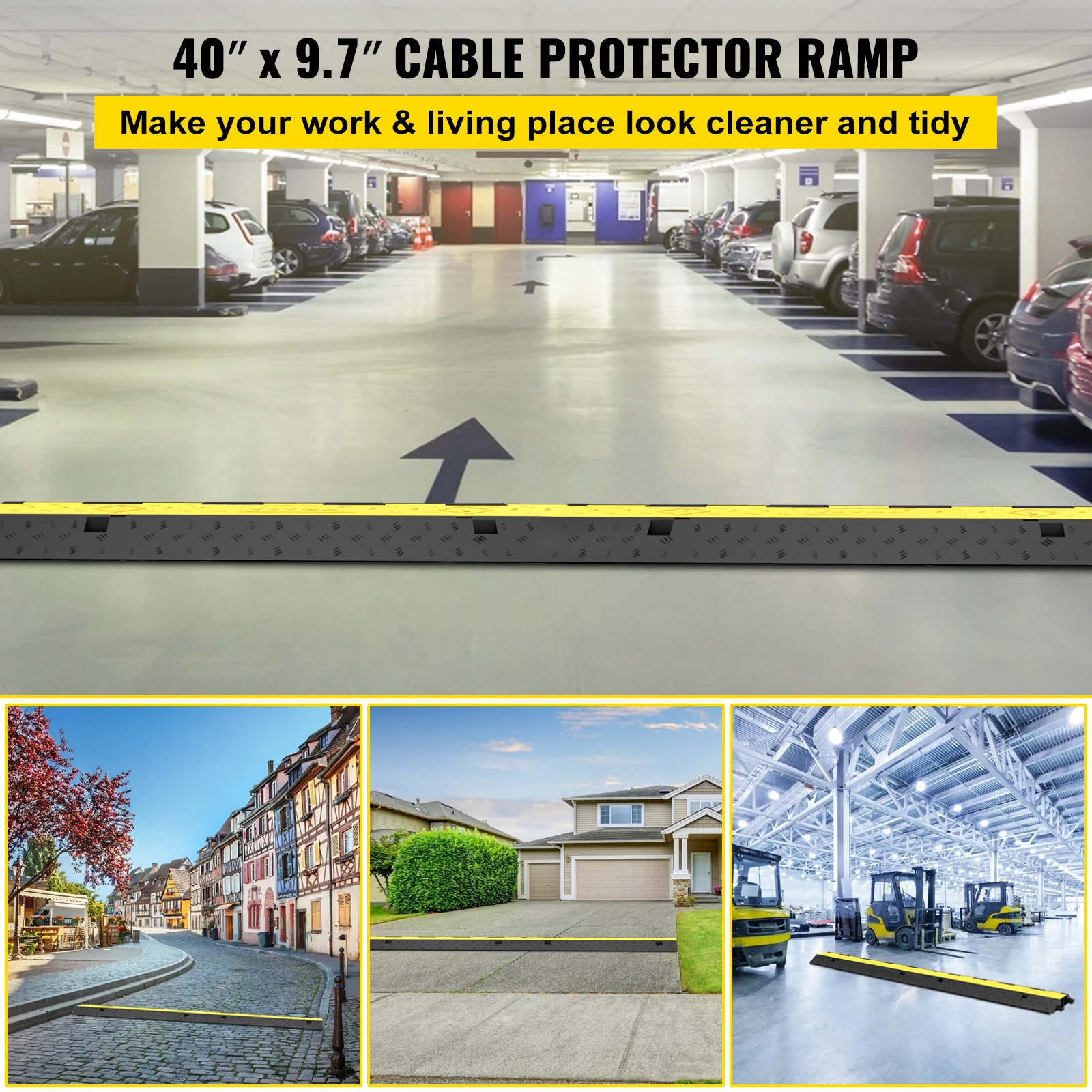 Customizable SucceBuy Cable Protector Ramp Wire Cable Cover Cord Guard  Rubber + PVC 11000LBS Speed Bump Parking Drive