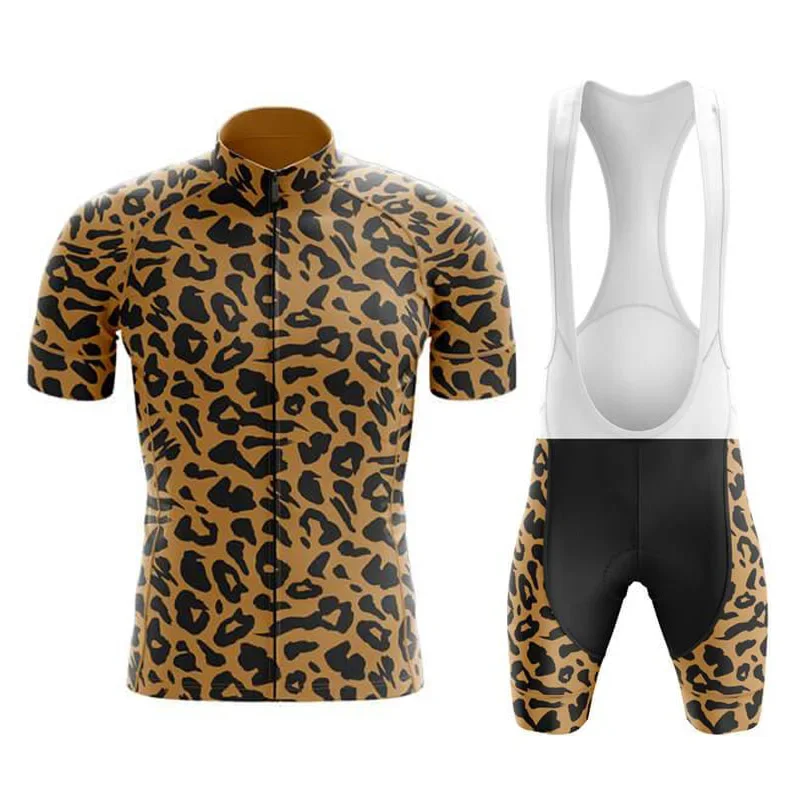 2023 Man Outdoor Sports Cycling Jersey Set Summer Leopard print Breathable Road Bicycle Suit Cycling Jersey Uniform  Bib Shorts