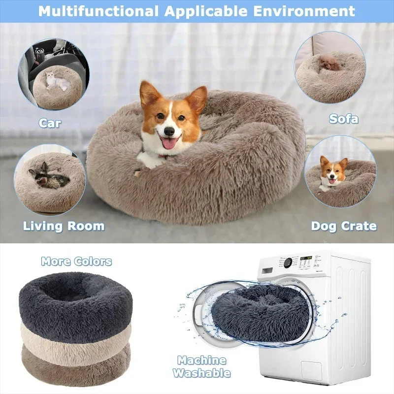 Round Pet Bed 40-90cm Super Soft Cat Nest Long Plush Dog Beds Winter Warm Sleeping Nest Puppy Kitten Comfortable Sofa Cushion