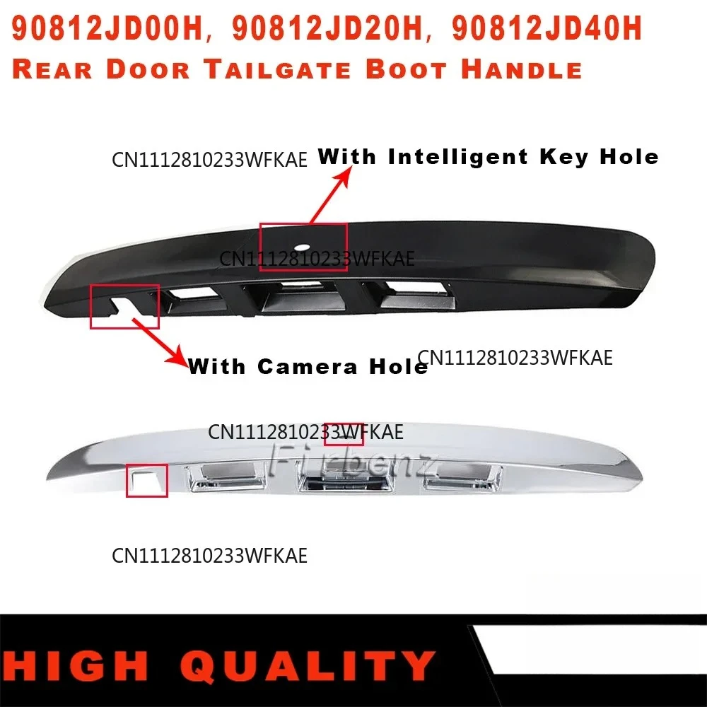 New for Nissan Qashqai J10 JJ10 2007-2014 Chrome/Black Rear Tailgate Boot Handle with Cameras Key Holes 90812JD00H 90812JD20H