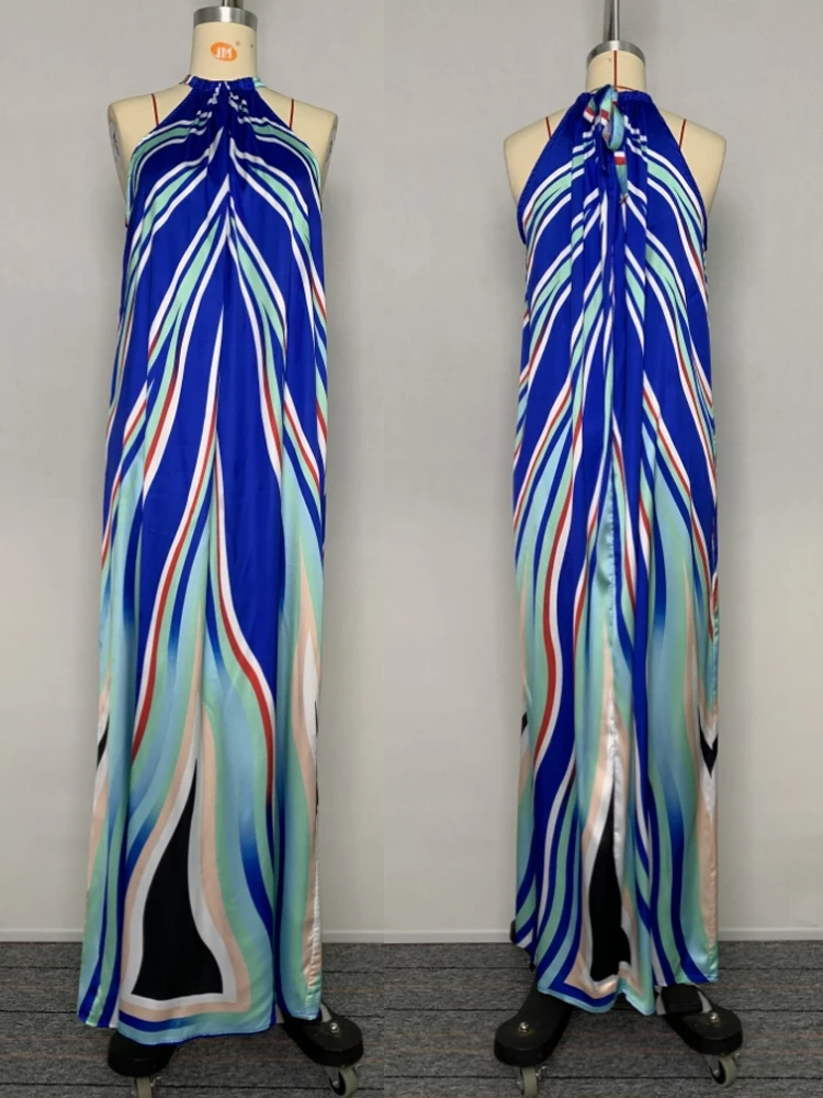 Abiti lunghi da ballo per feste con scollo all'americana a righe colorate da donna 2025 Abito lungo da vacanza elegante allentato senza maniche della nuova estate