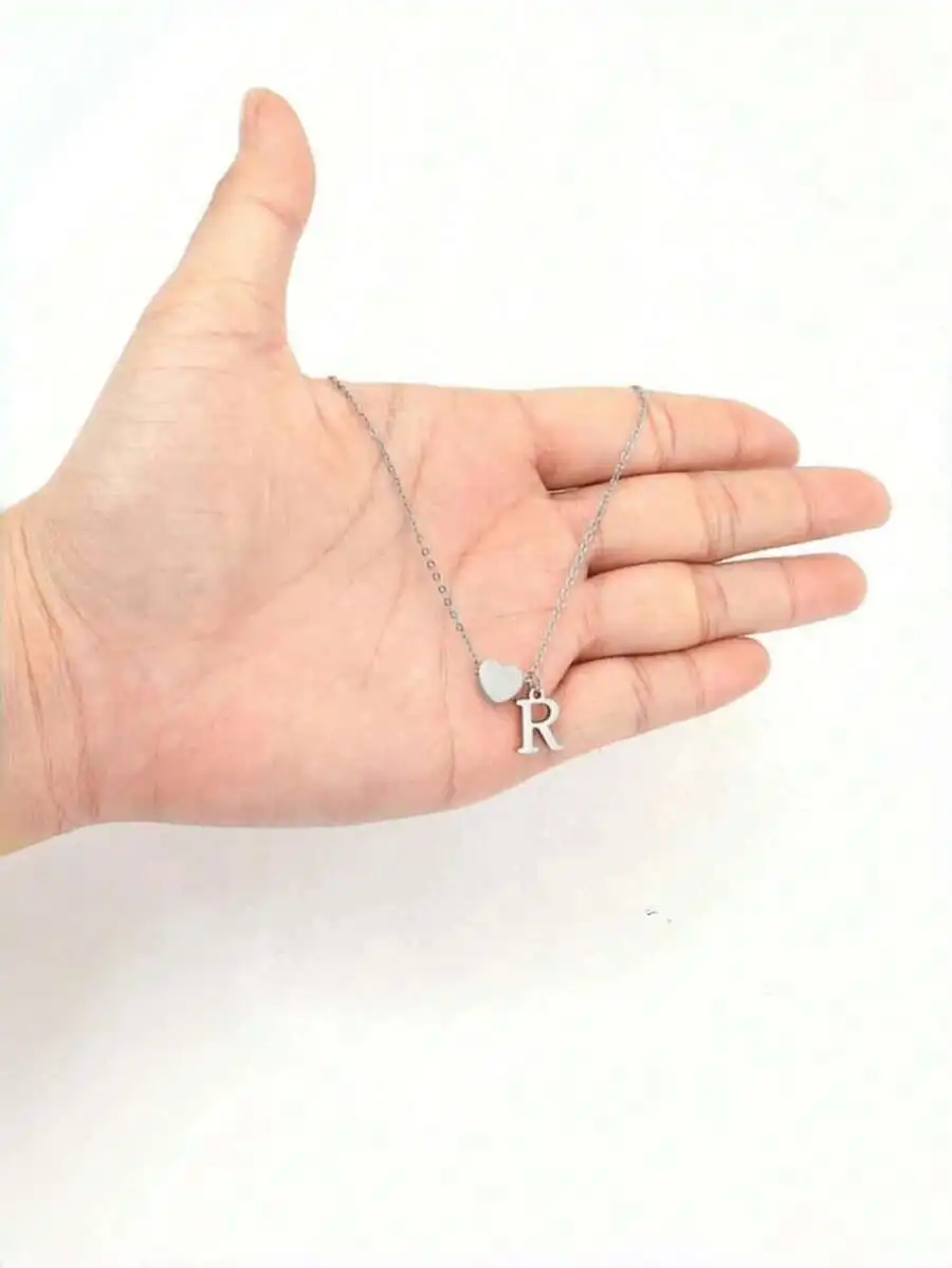 

Stainless Steel Initial Heart Pendant Chain Necklace For Women