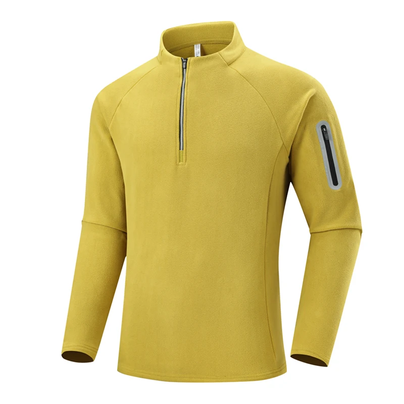 

Outdoor New Winter Windproof Model Pullover, 1/4 Zip, Warm Layer, Double-sided Coral Fleece Sports T-shirt