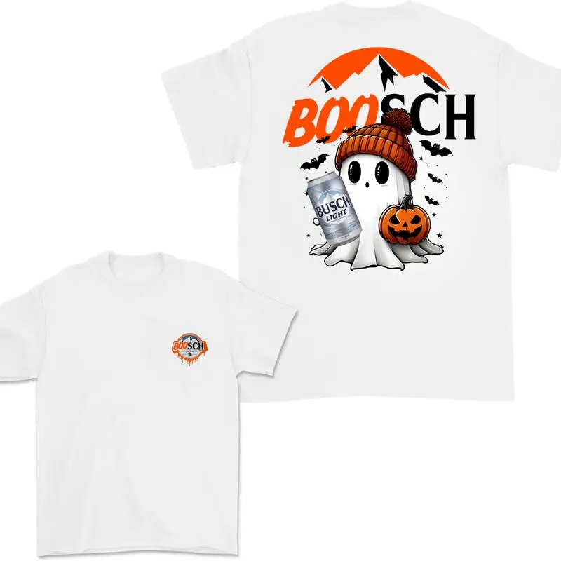 

Boosh Light Cute Boo Ghost Halloween 2 Sided T-Shirt, Busch Light Halloween Shirt For Men And Women, Halloween Cute Ghost Trendy
