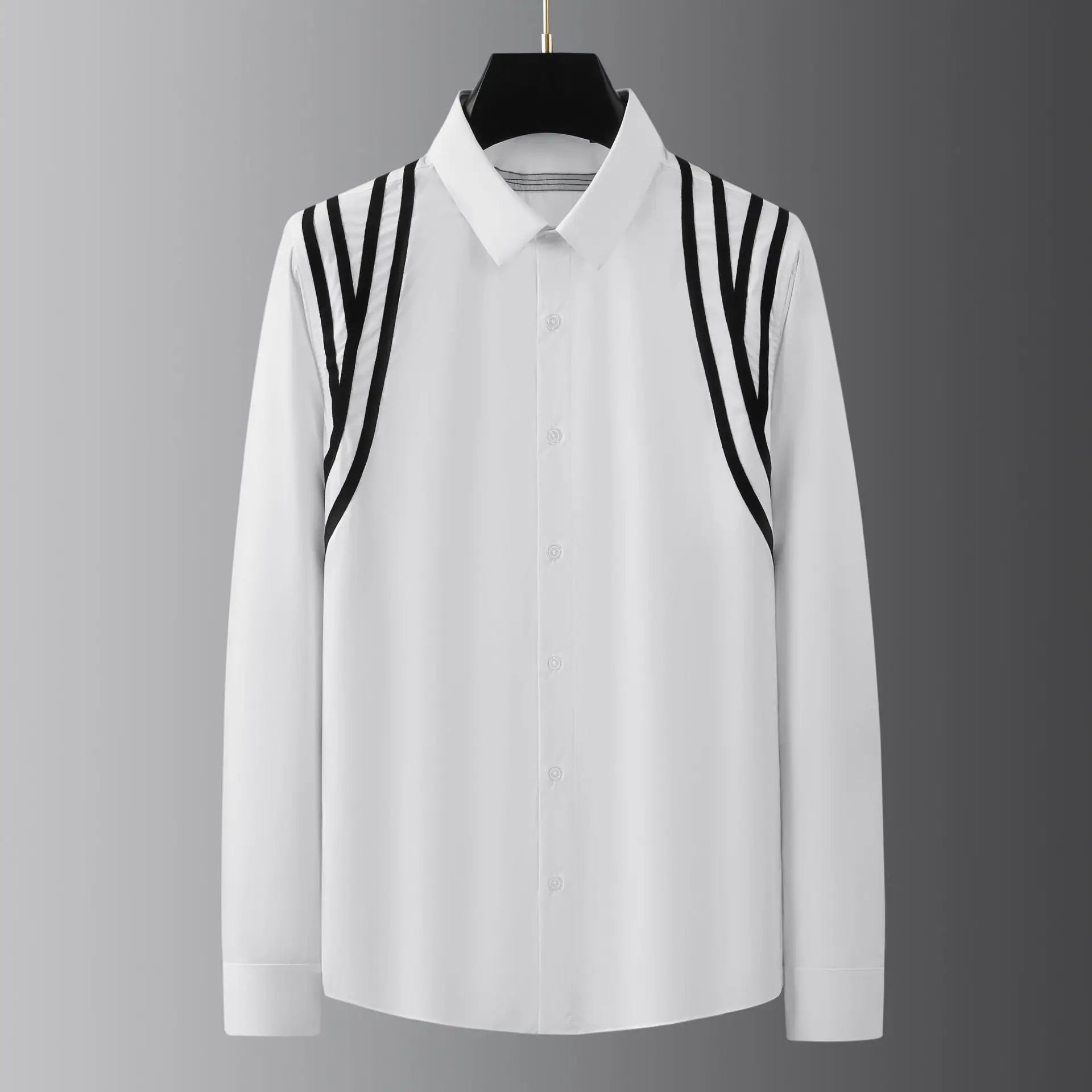 Autumn Ribbon Splicing Men's Shirt Handsome Versatile Long Sleeved Casual Business Shirt Male Cotton Office Social Shirt Tops
