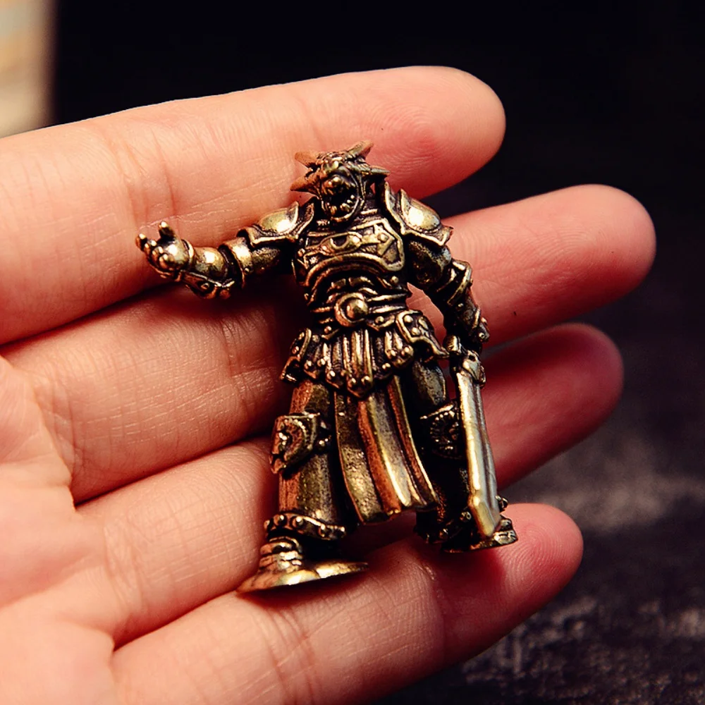 

Mini Brass Wolf - Head Warrior Figurine - Handcrafted Desktop Tea Pet & Office Decor, Creative Home Art Ornament