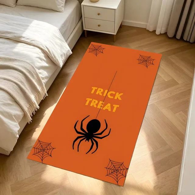 Fun Halloween-Themed 2D Carpet with Velvet Spider Web Pattern, Suitable for Living Room and Bedroom, Creates a Festive Halloween Atmosphere 2