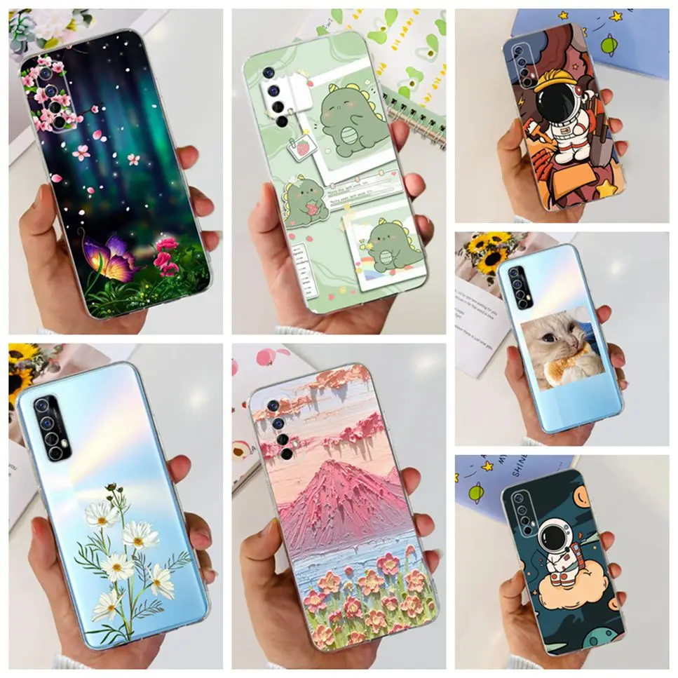 For Realme 7 RMX2155 Case Luxury Butterfly Daisy TPU Soft Silicone Clear Cover For Oppo Realme 7 realme7 6.5