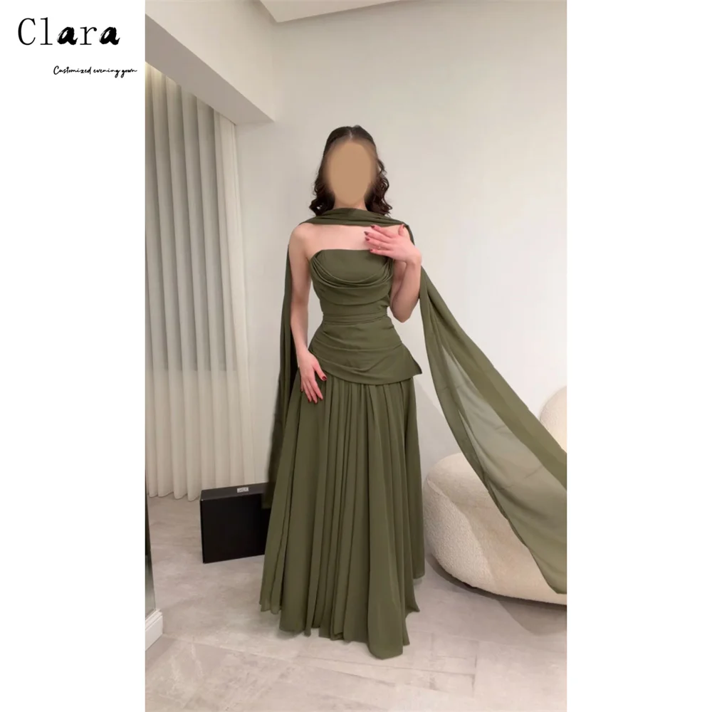 

Элегантное вечернее платье Clara Custom Green A-line с открытыми плечами, без рукавов, с изогнутым подолом, для вечеринок, выпускных и торжественных мероприятий, коллекция 2026 года, класса люкс