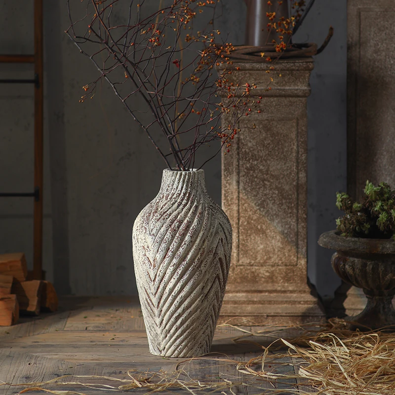 Retro Style MgO Vase Premium Feeling Flower Arrangement Flower Vessel Simple Home Accessories Ornament