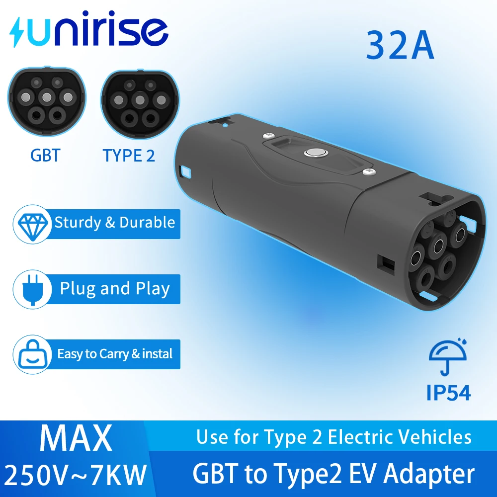 

Unirise GBT to Type 2 EV Charger Adapter 32A 7KW - EU Standard CE Certified IEC 62196 For Electric Vehicles Ford ,MG ,BYD