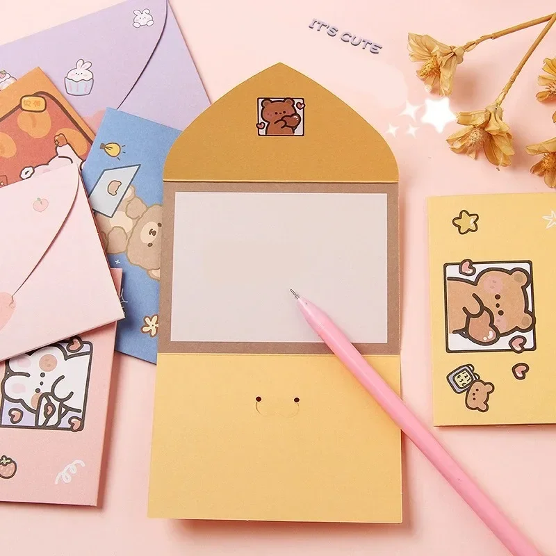 10pcs Japanese Cute Style Paper Envelopes Bear Rabbit Blessing Thank Envelope Cartoon Decoration Letter Paper Greeting Gift Card