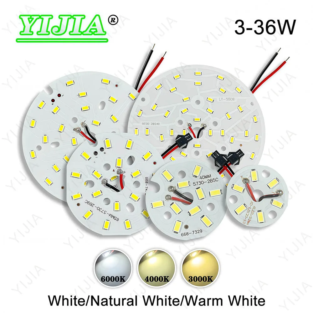 5PCS 3W 5W 7W 9W 18W 36W SMD5730 2835 Light Board LED Lamp Panel With 15cm Cord  For Ceiling PCB LED Bulb Replacement Lamp Board