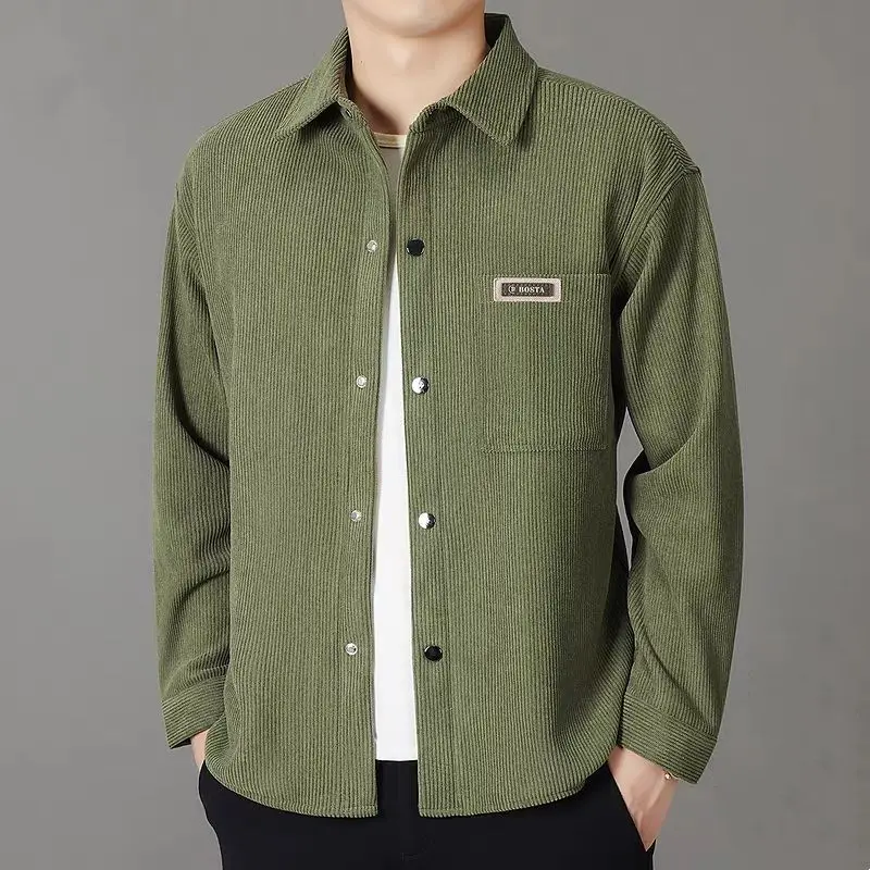 

Новая модная и модная рабочая одежда со свободным воротником, мужской кардиган, рубашка с длинными рукавами, однотонный однобортный топ