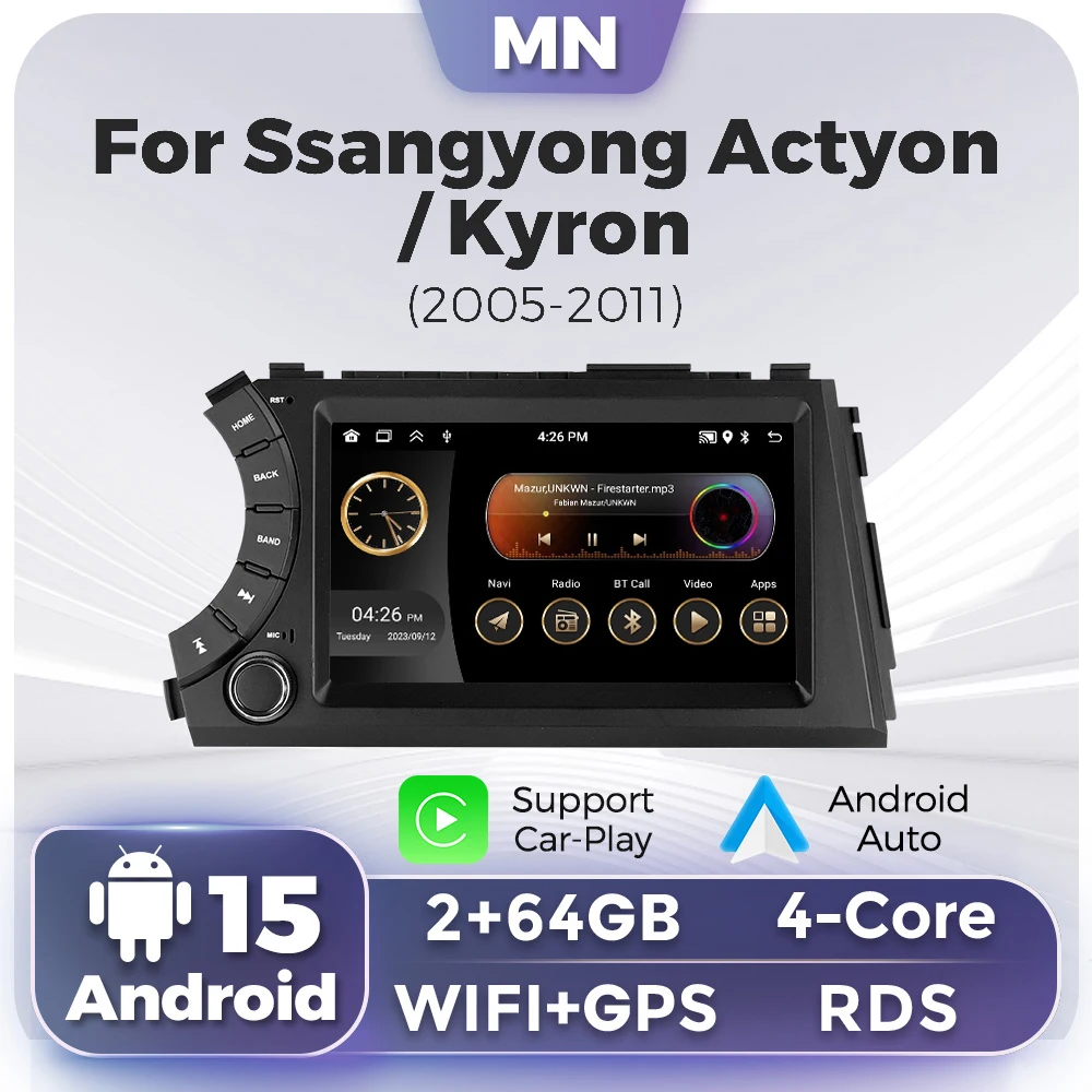 2GB 32G Android 2 Din Car Radio for Ssang Yong Ssangyong Actyon Kyron CarPlay Auto GPS Multimedia Player Autoradio RDS FM Stereo