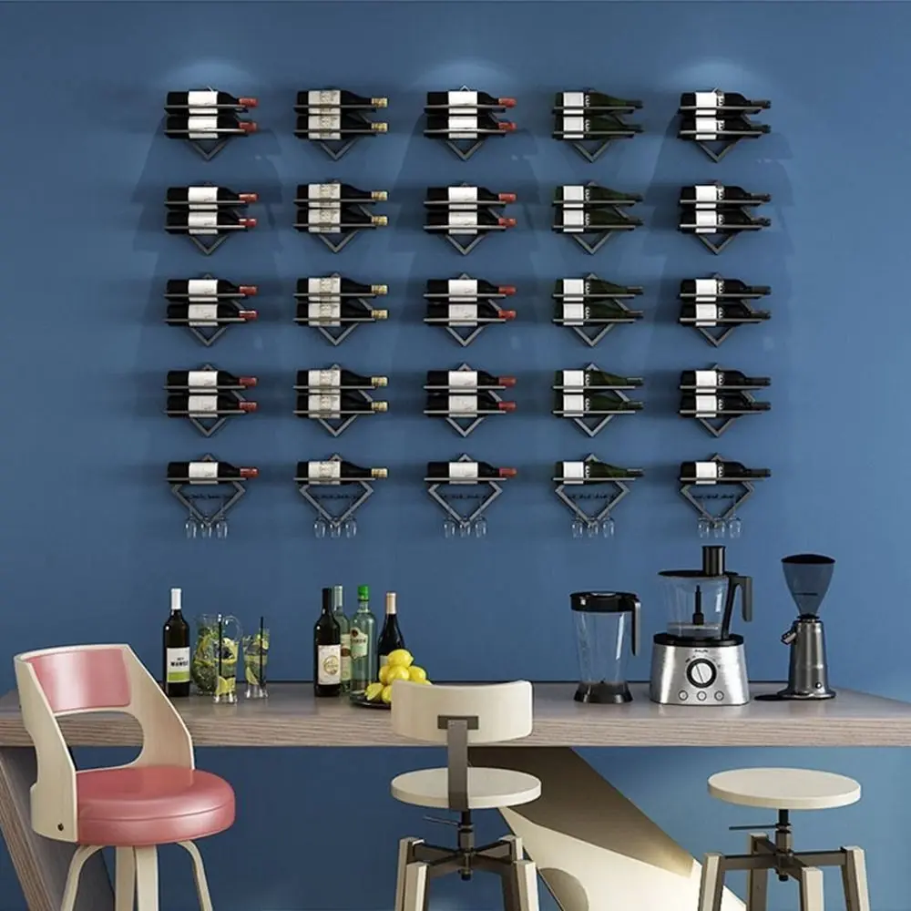 Estante de vino al revés Retro para 2 botellas, soporte para botellas de vino de hierro y Metal negro/dorado, soporte decorativo para exhibición de botellas de montaje en pared, cocina