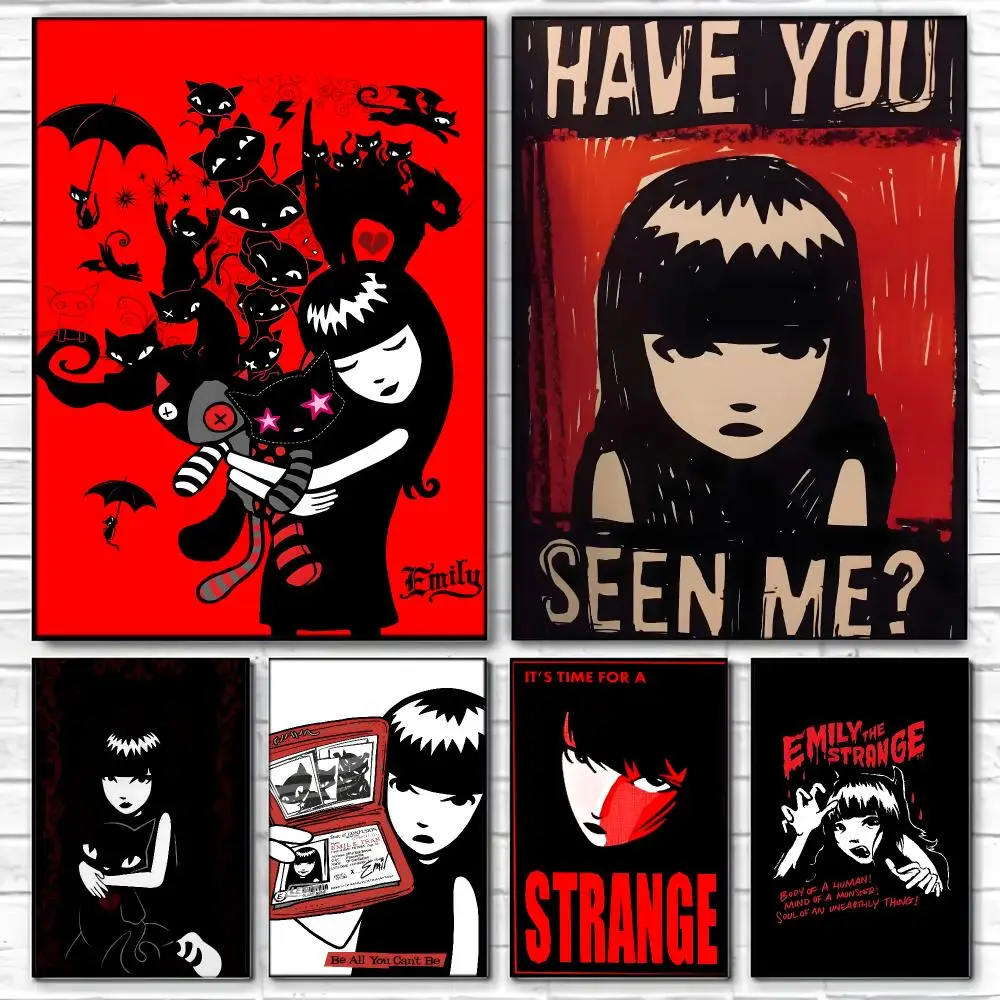 Goth Cartoon E-Emily the Strange Poster  Self-adhesive Art Waterproof Paper Sticker Coffee House Bar Room Wall Decor