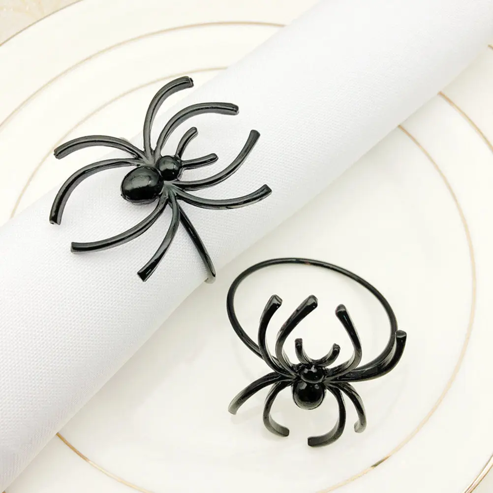 6Pcs Halloween Spider Napkin Rings Alloy Material Fine Texture Scary Stylish Design for Dining Napkin Holders Craft Projects