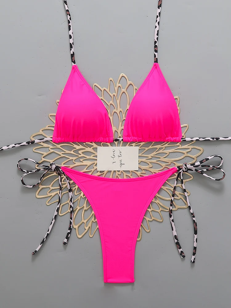 ชุดบิกินี่ลายเสือดาวสุดเซ็กซี่สำหรับผู้หญิง ปี 2026 ชุดว่ายน้ำแบบผูกคอ ไมโครธอง ชุดบิกินี่สำหรับผู้หญิง ชุดว่ายน้ำสำหรับผู้หญิง