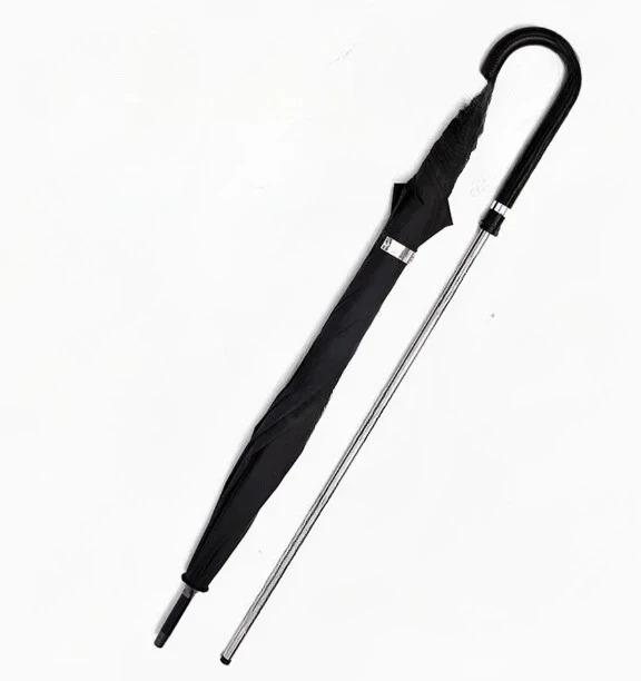 Simple self-defense umbrella creative long handle straight pole sunny rain black plastic sunshade sunscreen can be pulled out