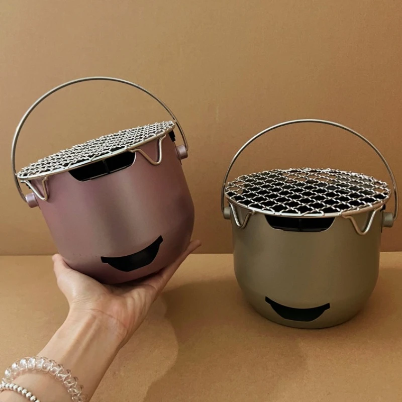 Mini Carbon Stove,Outdoor Portable Home Barbecue Stainless Steel Grill for Boiling Tea,Olive Alcohol Korean Style Barbecue Stove