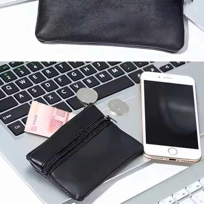 HOMEFISH Kleine Leder-Geldbörse mit Reißverschluss für Männer, Frauen und Kinder, Unisex Tragbare Kleingeldbörse, Mini-Tasche für Schlüssel und Bargeld – Detail 4