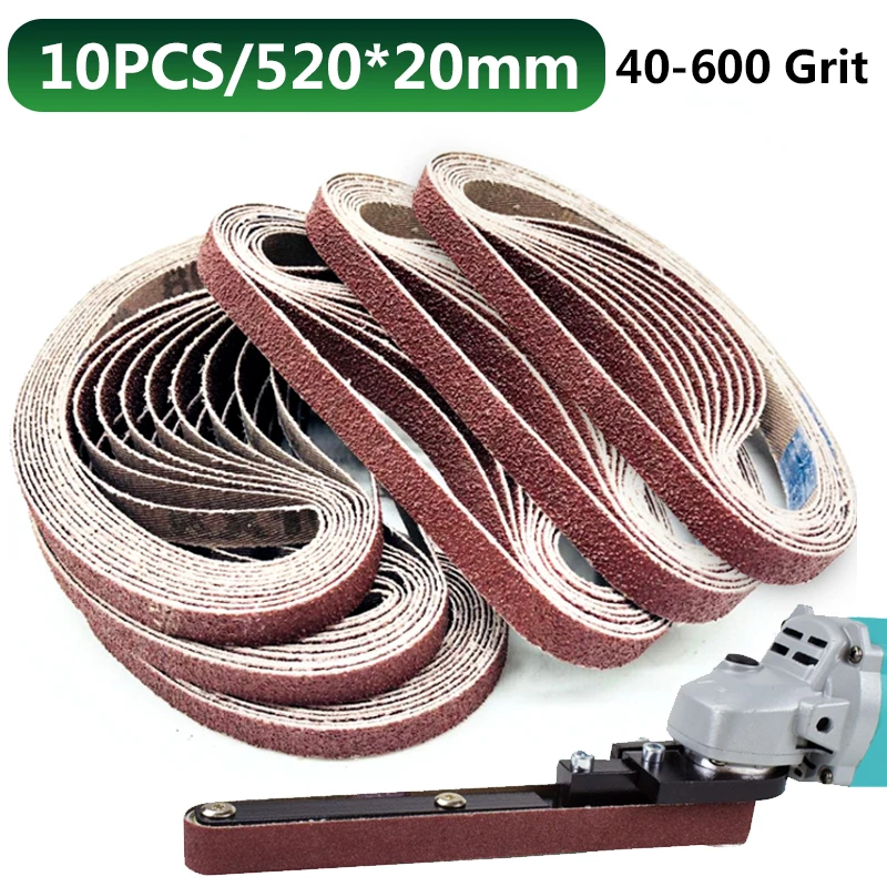 

10PCS Sanding Belt 520*20mm Abrasive Belts Tool For Wood Soft Metal Grinding Polishing Tools 40/60/80/120/240/320/400/600 Grit