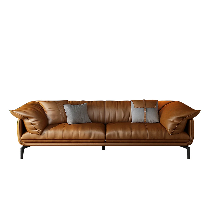 Italian minimalist down leather sofa Living room limelight layer cowhide orange sofa